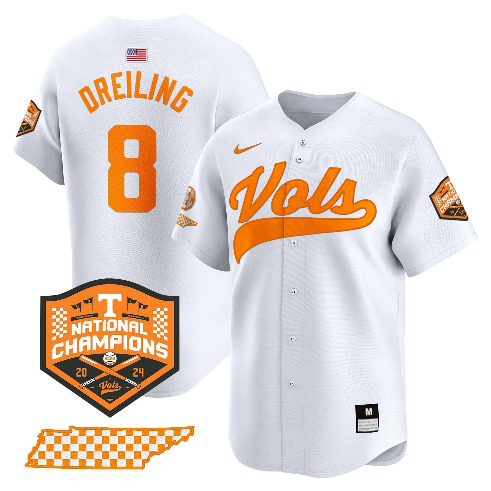 Men Tennessee Volunteers #8 Dreiling White 2024 Nike Champions Vapor Premier Limited NCAA Jersey